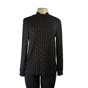 Anne Klein Women’s Black/Gold Polka Dot Top Size S Long Sleeve - New
